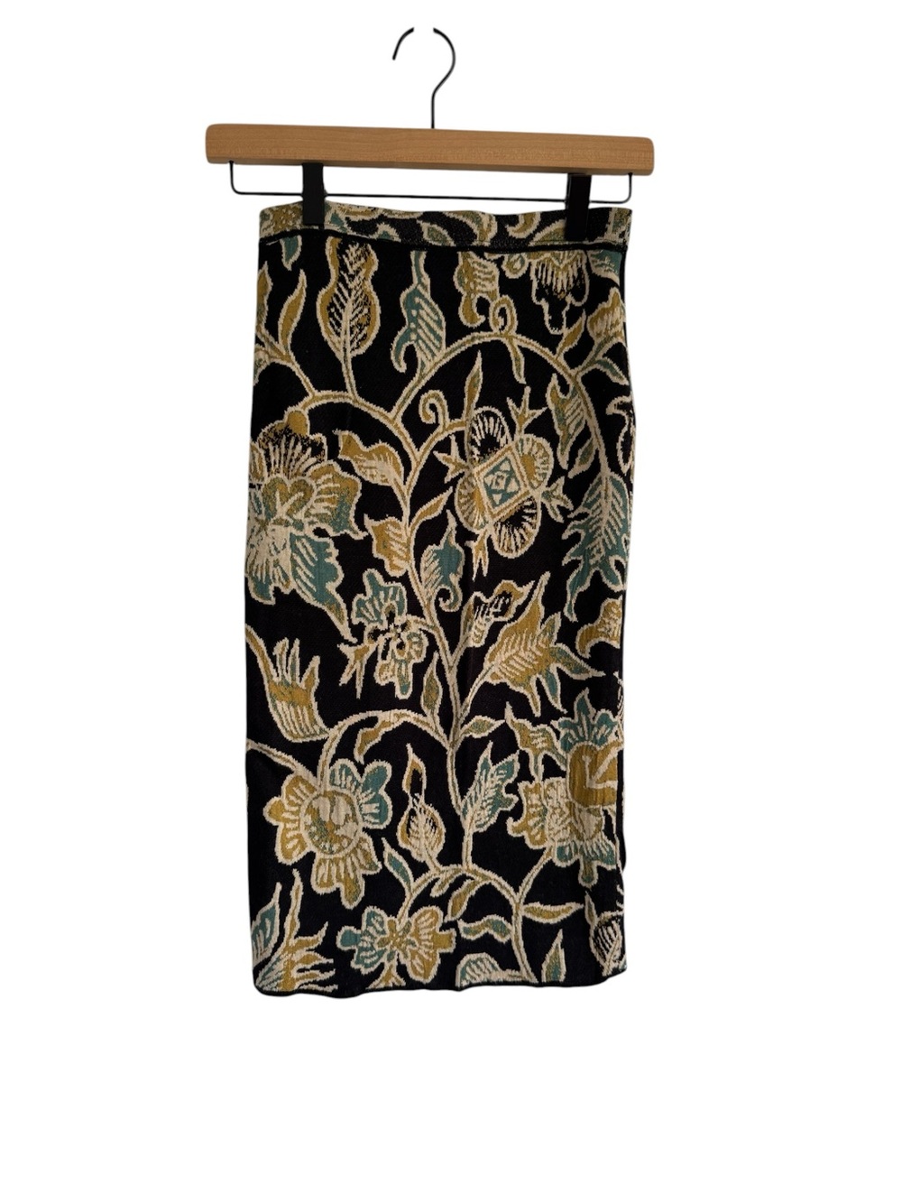 Peruvian Connection Black Floral Embroidered Pencil Pima Cotton Skirt Size XS
